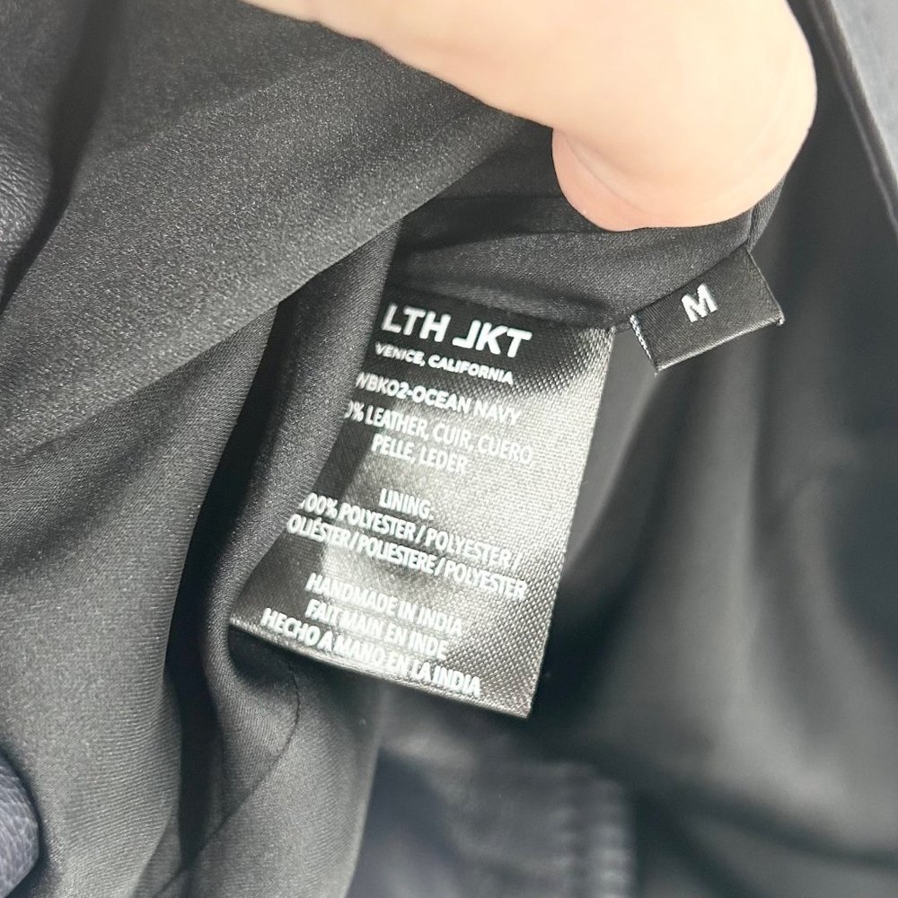 LTH JKT Mya Cropped Leather Moto Biker Jacket in Ocean Navy - Picture 8 of 8